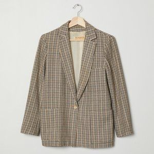 Vtg 70s Brown Houndstooth Wool Blazer M